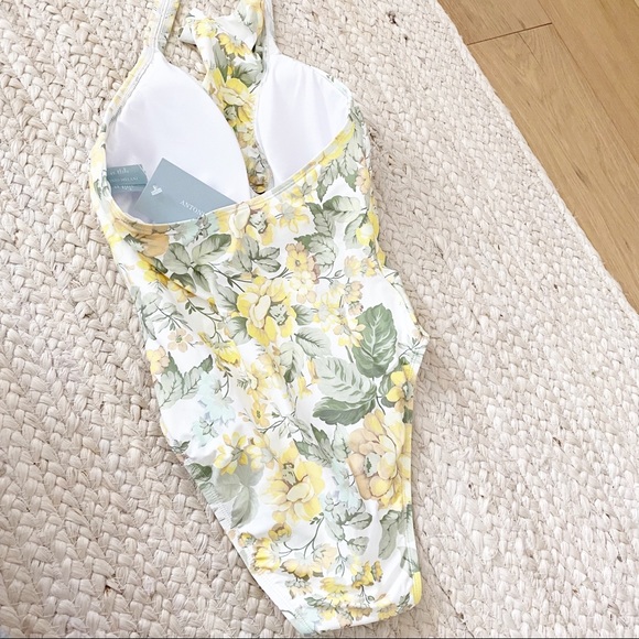 NWT Antonio Melani Floral Ruffle Halter One Piece Swimsuit - Picture 3 of 6